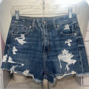American Eagle High Waist Distressed Mom Shorts (Size 0)